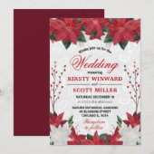 Waterverf Rode Poinsettia Floral kerstbruiloft Kaart (Voorkant / Achterkant)