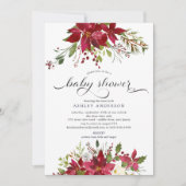 Waterverf Rode Poinsettia Holly Baby shower Kaart (Voorkant)