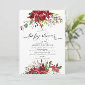 Waterverf Rode Poinsettia Holly Baby shower Kaart (Staand voorkant)