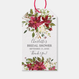 Waterverf Rode Poinsettia Holly Vrijgezellenfeest Cadeaulabel