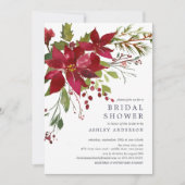 Waterverf Rode Poinsettia Holly Vrijgezellenfeest Kaart (Voorkant)