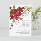 Waterverf Rode Poinsettia Holly Vrijgezellenfeest Kaart (Staand voorkant)