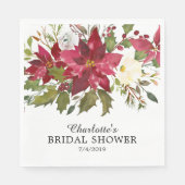 Waterverf Rode Poinsettia Hulst Bruidsdouche Servet (Voorkant)