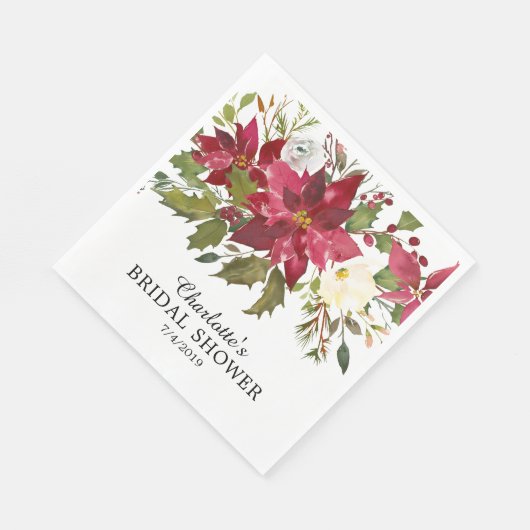 Waterverf Rode Poinsettia Hulst Bruidsdouche Servet (Hoek)