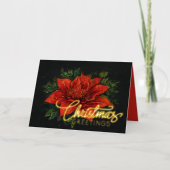 Waterverf rode poinsettia kerst folie feestdagenkaart (Voorkant)