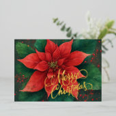 Waterverf rode poinsettia kerst folie feestdagenkaart (Staand Voorkant)