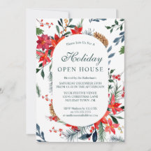 Waterverf Rode Poinsettia Kerst Open Huis 