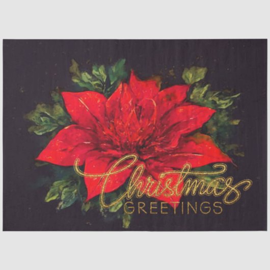 Waterverf Rode Poinsettia Kerstmis Tissuepapier (Voorkant)