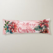 Waterverf Rode Poinsettia Mistletoe Naam Kerst Lichaamskussen (Achterkant)