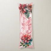 Waterverf Rode Poinsettia Mistletoe Naam Kerst Lichaamskussen (Achterkant (Verticaal))