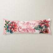 Waterverf Rode Poinsettia Mistletoe Naam Kerst Lichaamskussen (Voorkant)