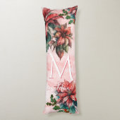 Waterverf Rode Poinsettia Mistletoe Naam Kerst Lichaamskussen (Achterkant (Verticaal))