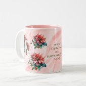 Waterverf Rode Poinsettia Mistletoe Naam Kerst Tweekleurige Koffiemok (Voorkant links)