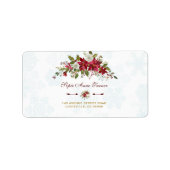 Waterverf Rode Poinsettia Snowflakes Weddenschap Etiket (Voorkant)