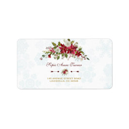 Waterverf Rode Poinsettia Snowflakes Weddenschap Etiket
