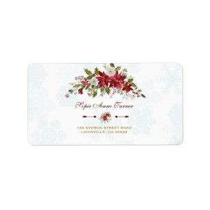 Waterverf Rode Poinsettia Snowflakes Weddenschap Etiket
