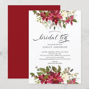 Waterverf Rode Poinsettia Vrijgezellenfeest Bridal Kaart