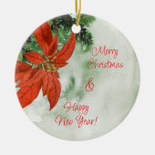 Waterverf Rode Poinsettia Vrolijk kerstfeest Keramisch Ornament (Voorkant)