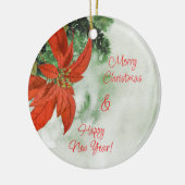 Waterverf Rode Poinsettia Vrolijk kerstfeest Keramisch Ornament (Links)