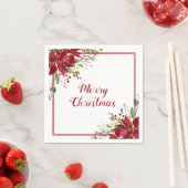 Waterverf Rode Poinsettia Vrolijke Kerstvakantie Servet (Insitu)