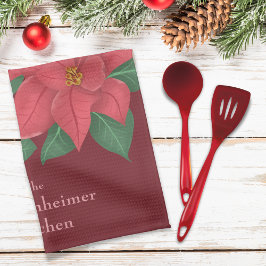 Waterverf Rode Poinsettias Familie Vakantie Decor Theedoek