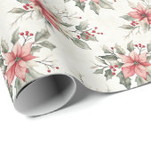 Waterverf Rode Poinsettias Groene Bladeren Cadeaupapier (Rol Hoek)