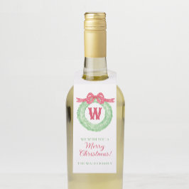 Waterverf rode polka dot boog monogram krans flessenhanger