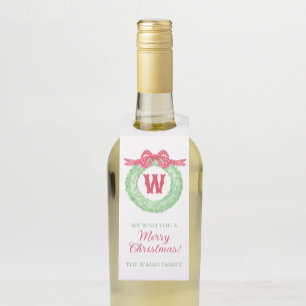 Waterverf rode polka dot boog monogram krans flessenhanger