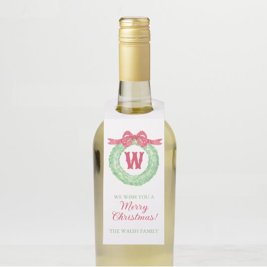 Waterverf rode polka dot boog monogram krans flessenhanger