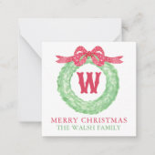 Waterverf rode polka dot boog monogram krans notitiekaartje (Voorkant)