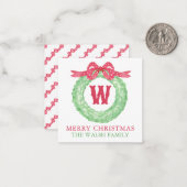 Waterverf rode polka dot boog monogram krans notitiekaartje (Voorkant / Achterkant in situ)