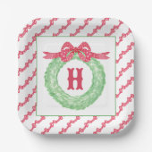 Waterverf rode polka dot boog monogram krans papieren bordje (Voorkant)