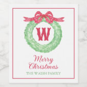 Waterverf rode polka dot boog monogram krans wijn etiket (Enkel label)