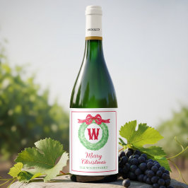 Waterverf rode polka dot boog monogram krans wijn etiket