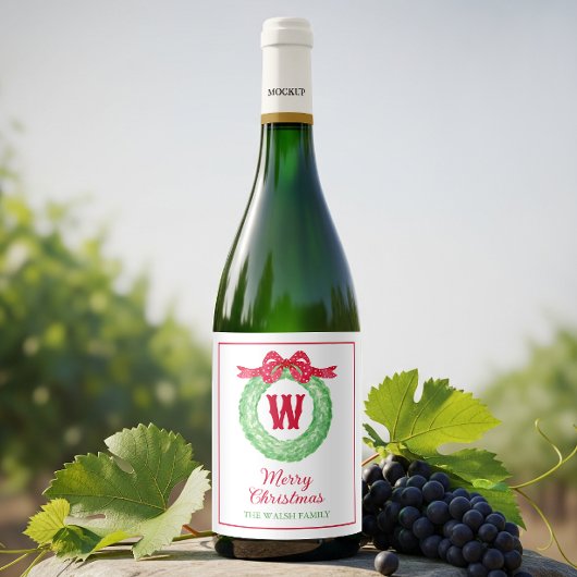 Waterverf rode polka dot boog monogram krans wijn etiket