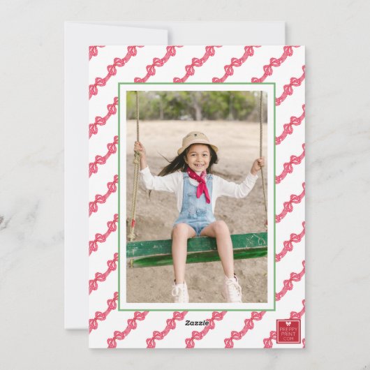 Waterverf Rode Polka Dot Bow Swag Kerstfoto Feestdagenkaart (Achterkant)