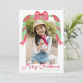 Waterverf Rode Polka Dot Bow Swag Kerstfoto Feestdagenkaart (Staand voorkant)