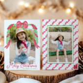 Waterverf Rode Polka Dot Bow Swag Kerstfoto Feestdagenkaart