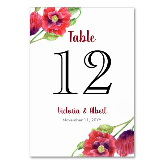 Waterverf Rode Poppies Floral Art Wedding Kaart (Achterkant)