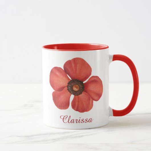 Waterverf Rode Poppy Anemone Bloem Monogram Naam Mok (Rechts)