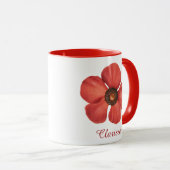 Waterverf Rode Poppy Anemone Bloem Monogram Naam Mok (Voorkant rechts)