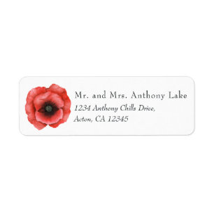 Waterverf Rode Poppy Rustic Country Wedding Etiket