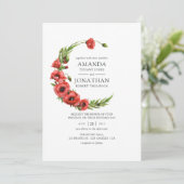 Waterverf Rode Poppy Rustic Country Wedding Kaart (Staand voorkant)