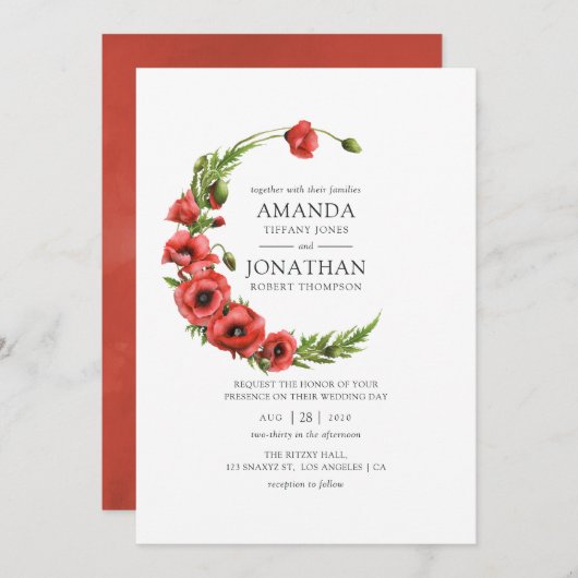 Waterverf Rode Poppy Rustic Country Wedding Kaart (Voorkant / Achterkant)