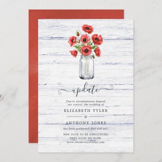 Waterverf Rode Poppy Rustiek Land Bruiloft Update Kaart (Voorkant / Achterkant)