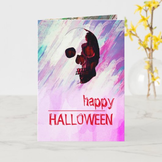 Waterverf Rode rode gekleurde halloween  kunst Kaart (Gele Bloem)