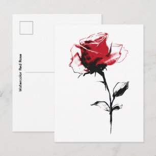 Waterverf Rode Roos Briefkaart
