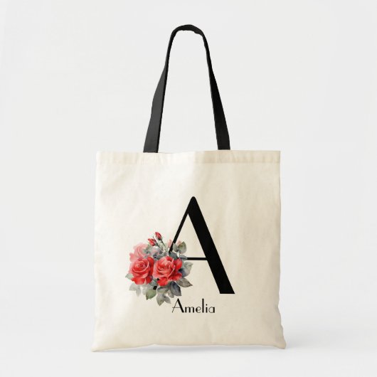 Waterverf rode roos letter een monogram bruidsmeis tote bag (Voorkant)