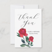 Waterverf Rode Rose Bloemen Bruiloft Bedankkaart (Voorkant)