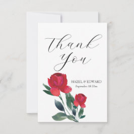 Waterverf Rode Rose Bloemen Bruiloft Bedankkaart